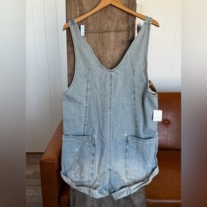 Free People We The Free High Roller Shortall In Bright Eyes NWT Denim Baggy Med